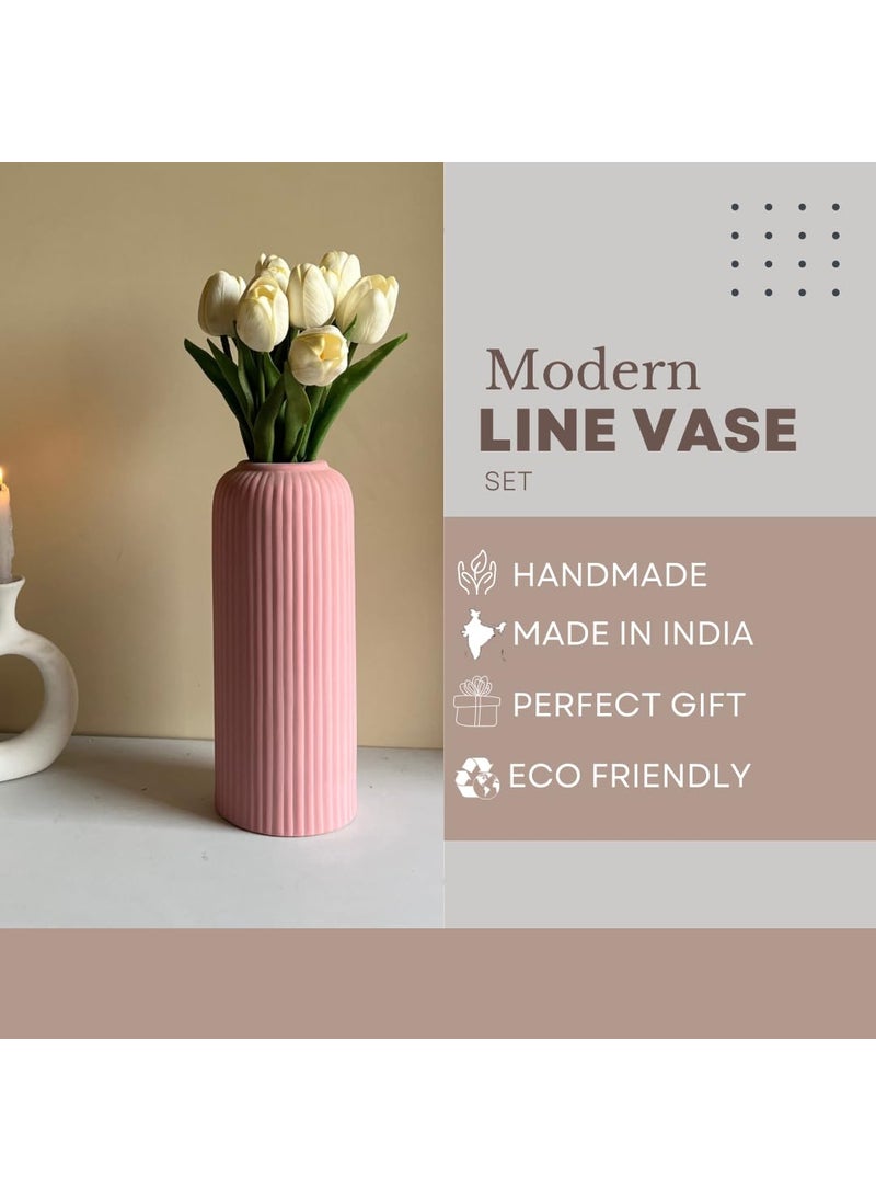 Craftribals Modern Pink Ceramic Flower Vase10 Inches for Living Room Flower Pots for Home Decoration Home Decor Line VaseRibbed Vase