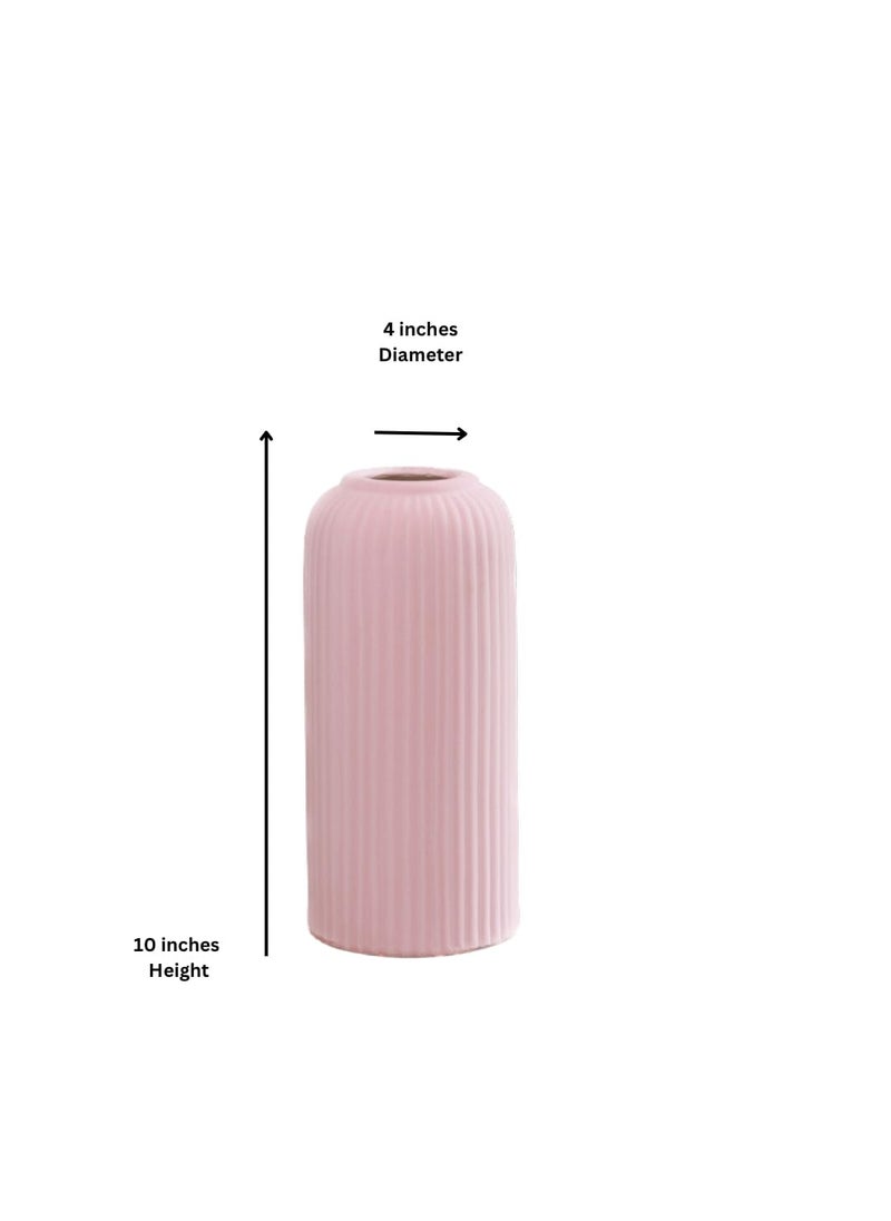Craftribals Modern Pink Ceramic Flower Vase10 Inches for Living Room Flower Pots for Home Decoration Home Decor Line VaseRibbed Vase