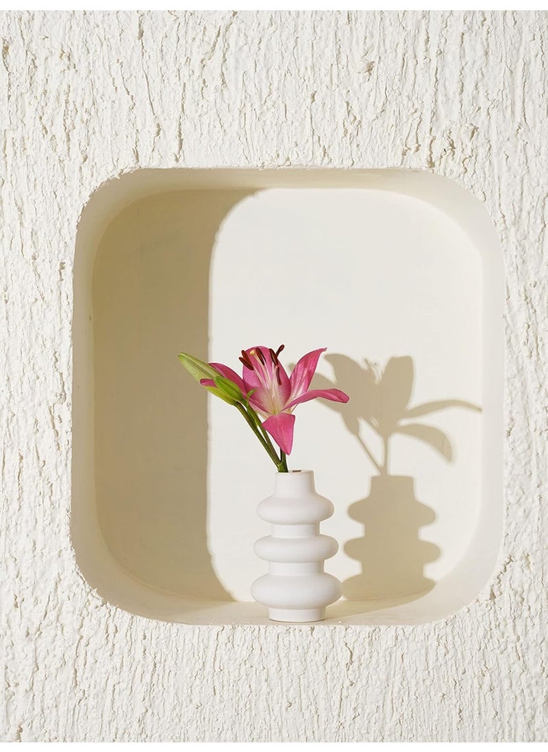 PUREZENTO Round Shaped White Ceramic Designer Flower Vase for Home Decor Centre Table Bedroom Side Corner