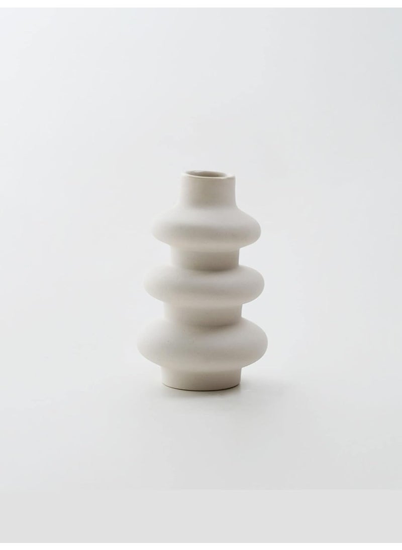 PUREZENTO Round Shaped White Ceramic Designer Flower Vase for Home Decor Centre Table Bedroom Side Corner