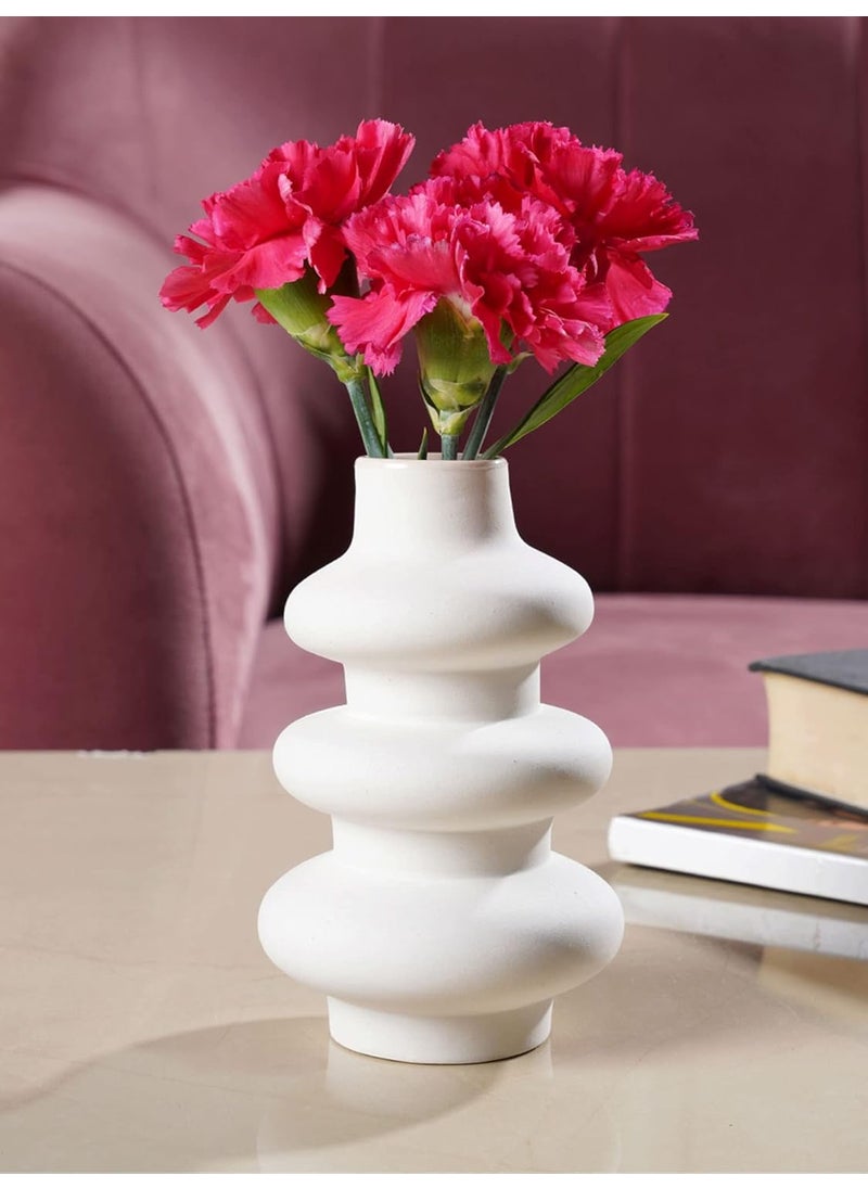 PUREZENTO Round Shaped White Ceramic Designer Flower Vase for Home Decor Centre Table Bedroom Side Corner
