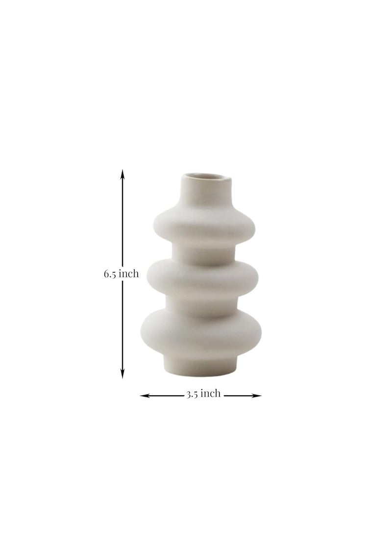 PUREZENTO Round Shaped White Ceramic Designer Flower Vase for Home Decor Centre Table Bedroom Side Corner