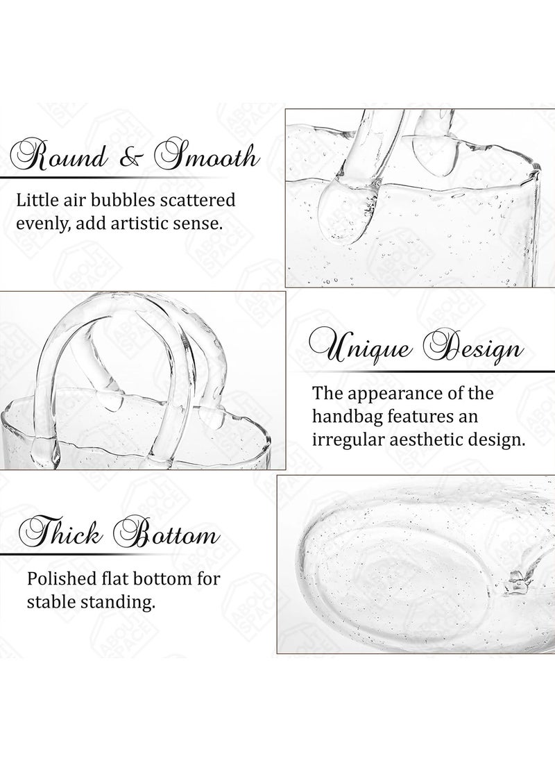 ABOUT SPACE Flower Vase Handbag Shape Glass Vase with Handle Unique Bubble Scattered Aesthetic Design Centrepiece for Flowers Fish Purse Shape Table Decor for Home Office Cafe L20x B10x H265cm