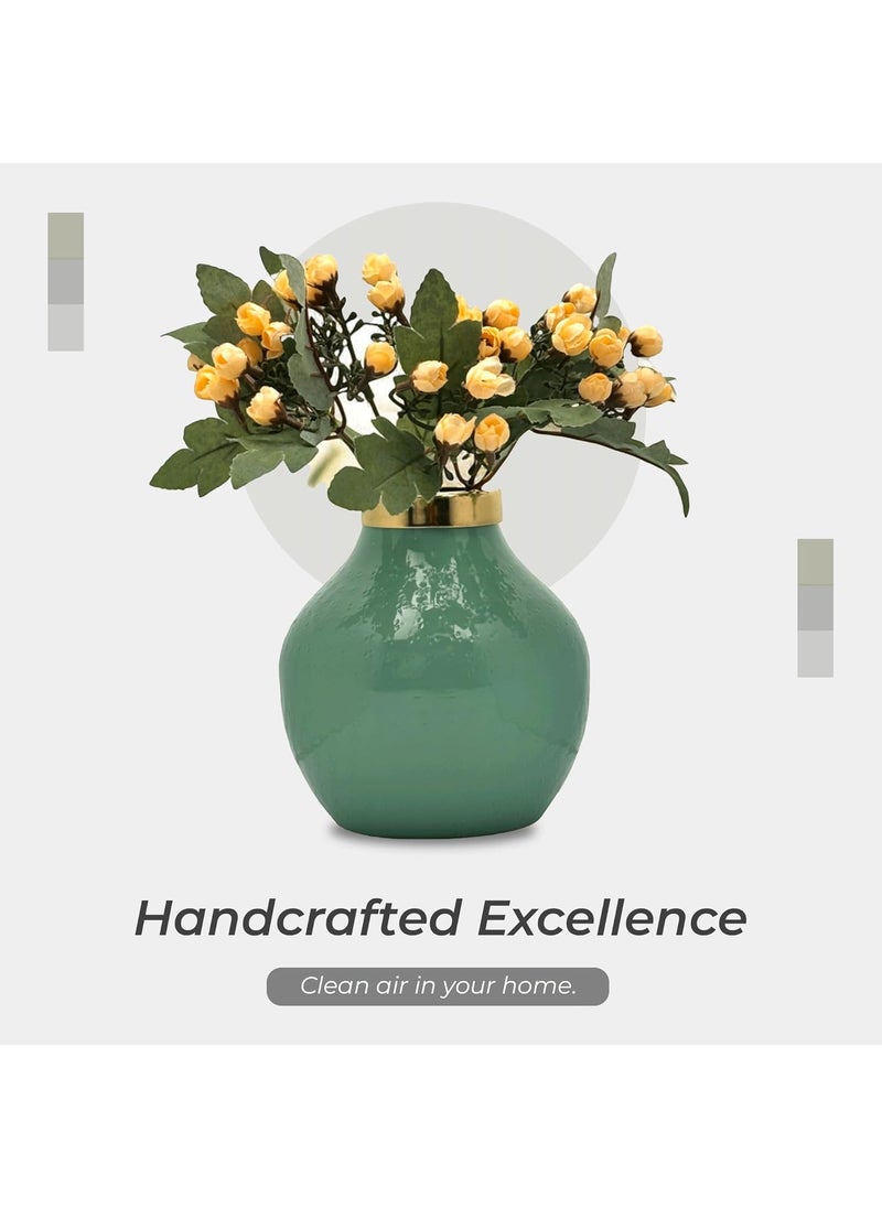 Urban Born Metal Flower Vase for Home vases Table Decorative Item for Festivals Decorative Items Living Room Vintage Decor 15X 15X 15cm Green