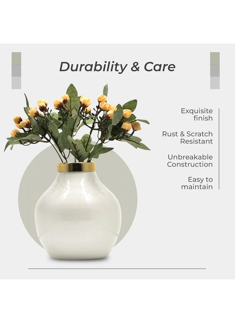 Urban Born Metal Flower Vase for Home vases Table Decorative Item for Festivals Decorative Items Living Room Vintage Decor 15X 15X 15cm White