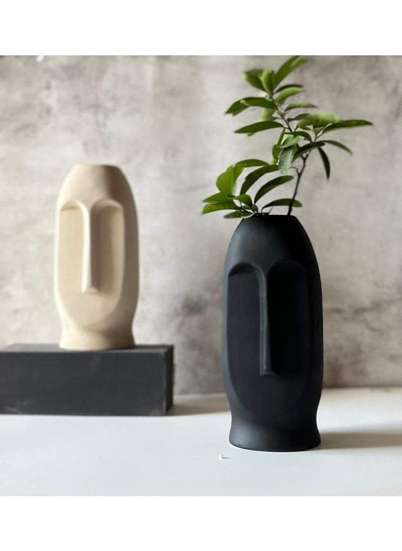 CRAFTRIBAL Ceramic Abstract Face Vase Combo Pack Ceramic Flower Vase Matte Rough Finish 10 Inches Black White