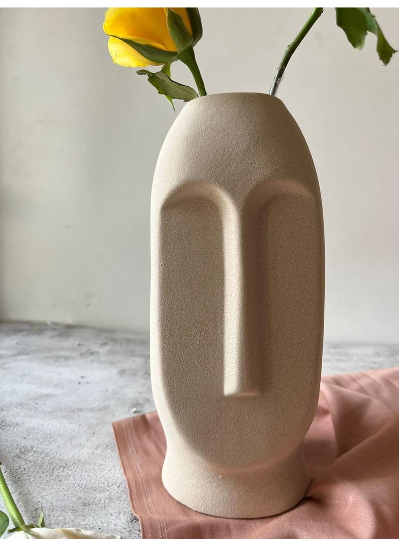 CRAFTRIBAL Ceramic Abstract Face Vase Combo Pack Ceramic Flower Vase Matte Rough Finish 10 Inches Black White