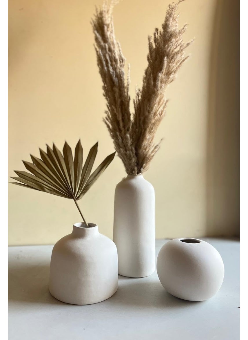 Craftribal Minimalistic White Vase Set of 3 Size 95x55x55 Ceramic Flower Vase for Living RoomFlower Pot for Showpieces Centrepiece vases for Pampas Grass Modern Vases for Home Decor