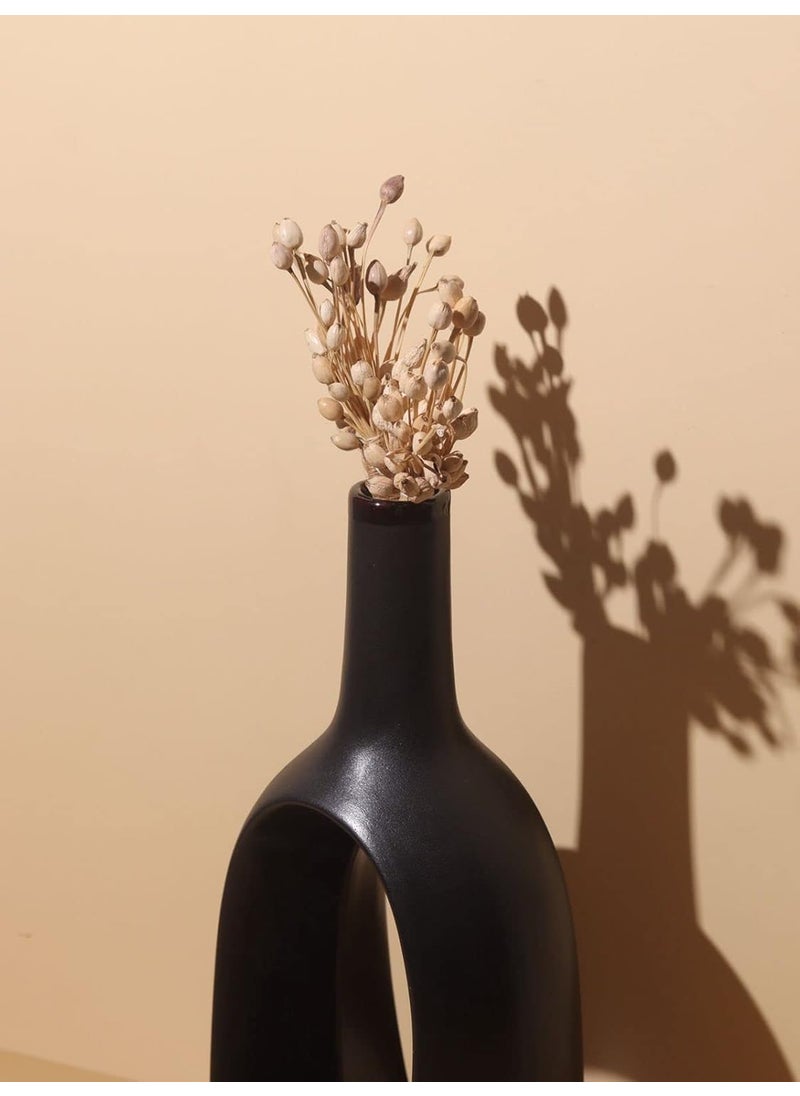 Craftribal Hollow Minimalist Flower Vase Matte Finish 12 Inches Black Ceramic
