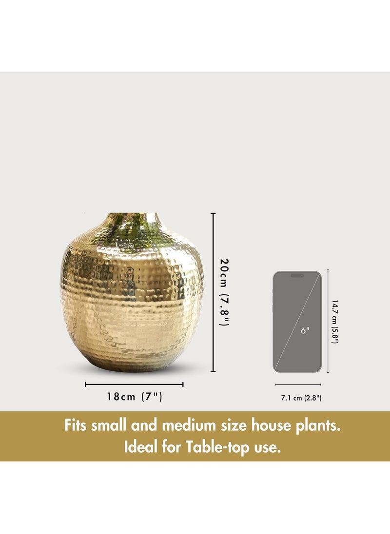 BEHOMA Metal Hammered Bud Round Shape Vase for Home Decor Decoratives for Indoor Outdoor Living Room Balcony Best Gift for Birthday Anniversary Festival Golden 1 Large Pcs