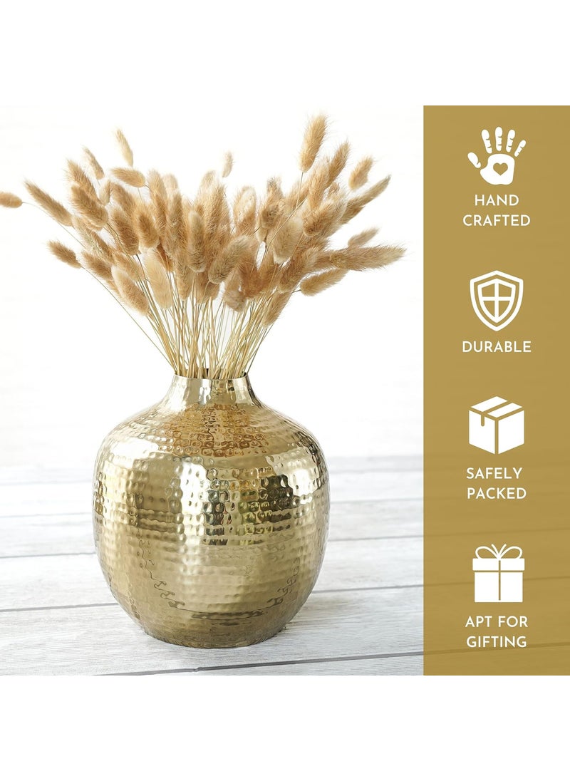 BEHOMA Metal Hammered Bud Round Shape Vase for Home Decor Decoratives for Indoor Outdoor Living Room Balcony Best Gift for Birthday Anniversary Festival Golden 1 Large Pcs