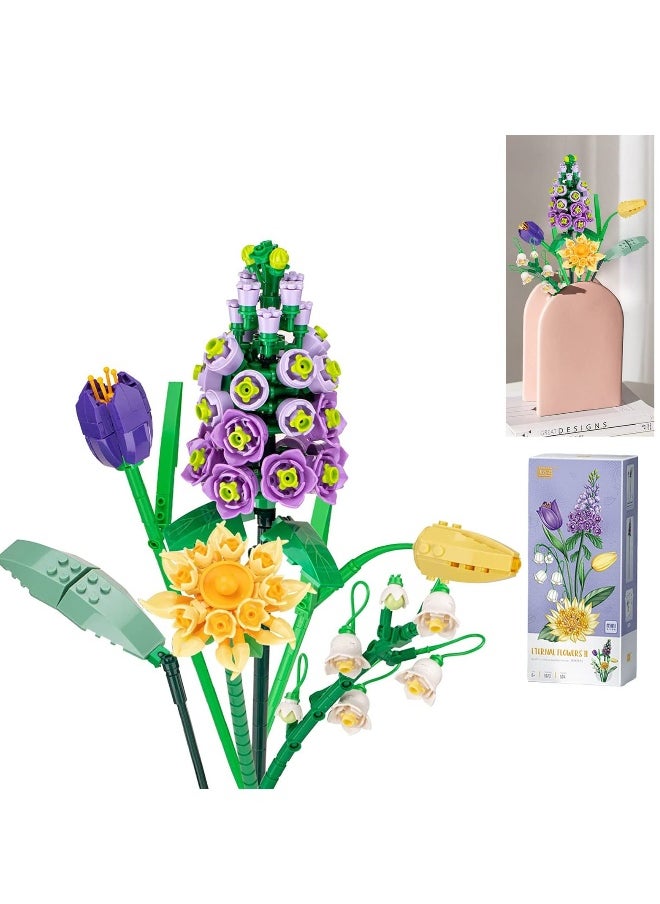 Flowers Bouquet Building Kit Artificial Flower Blocks Set Toy for Adults Creative Botanical Collection Home Decor Birthday Gifts Girls