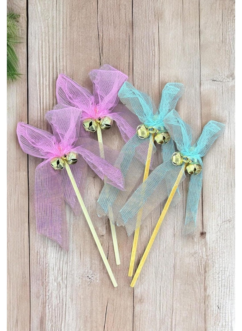 Smaran Wedding Bell Rattles for Pheras and Varmala Welcome Bells Wedding Fairy Twirling Ribbon Sticks Wands with Bell Multicolor 25