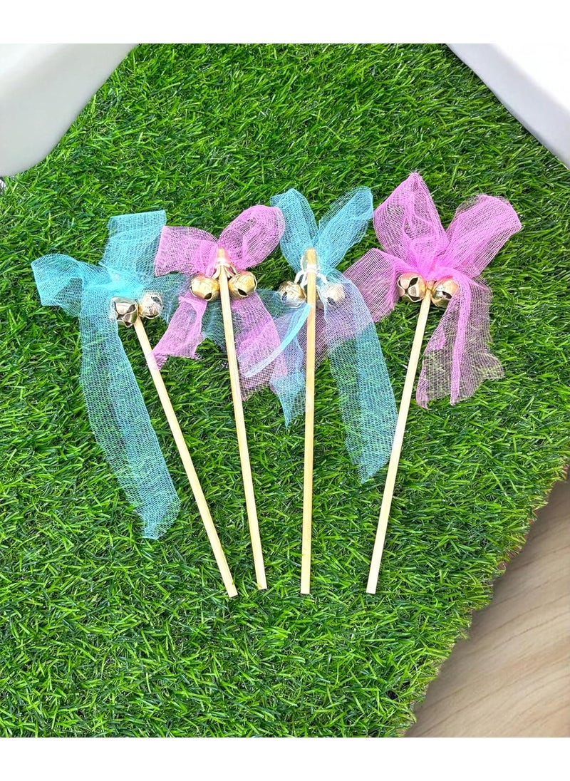 Smaran Wedding Bell Rattles for Pheras and Varmala Welcome Bells Wedding Fairy Twirling Ribbon Sticks Wands with Bell Multicolor 25