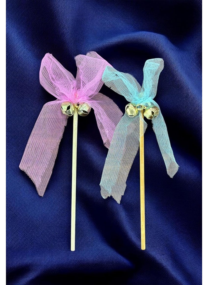 Smaran Wedding Bell Rattles for Pheras and Varmala Welcome Bells Wedding Fairy Twirling Ribbon Sticks Wands with Bell Multicolor 25