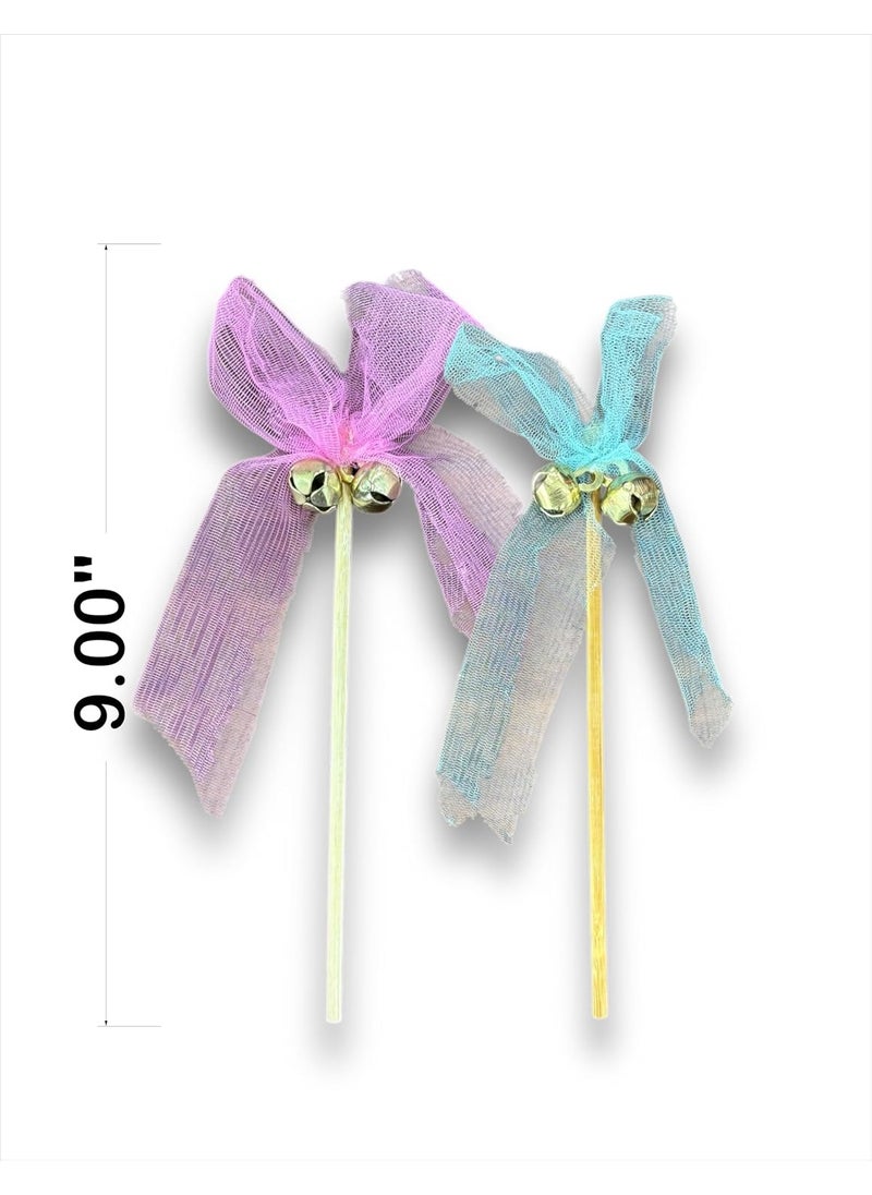 Smaran Wedding Bell Rattles for Pheras and Varmala Welcome Bells Wedding Fairy Twirling Ribbon Sticks Wands with Bell Multicolor 25