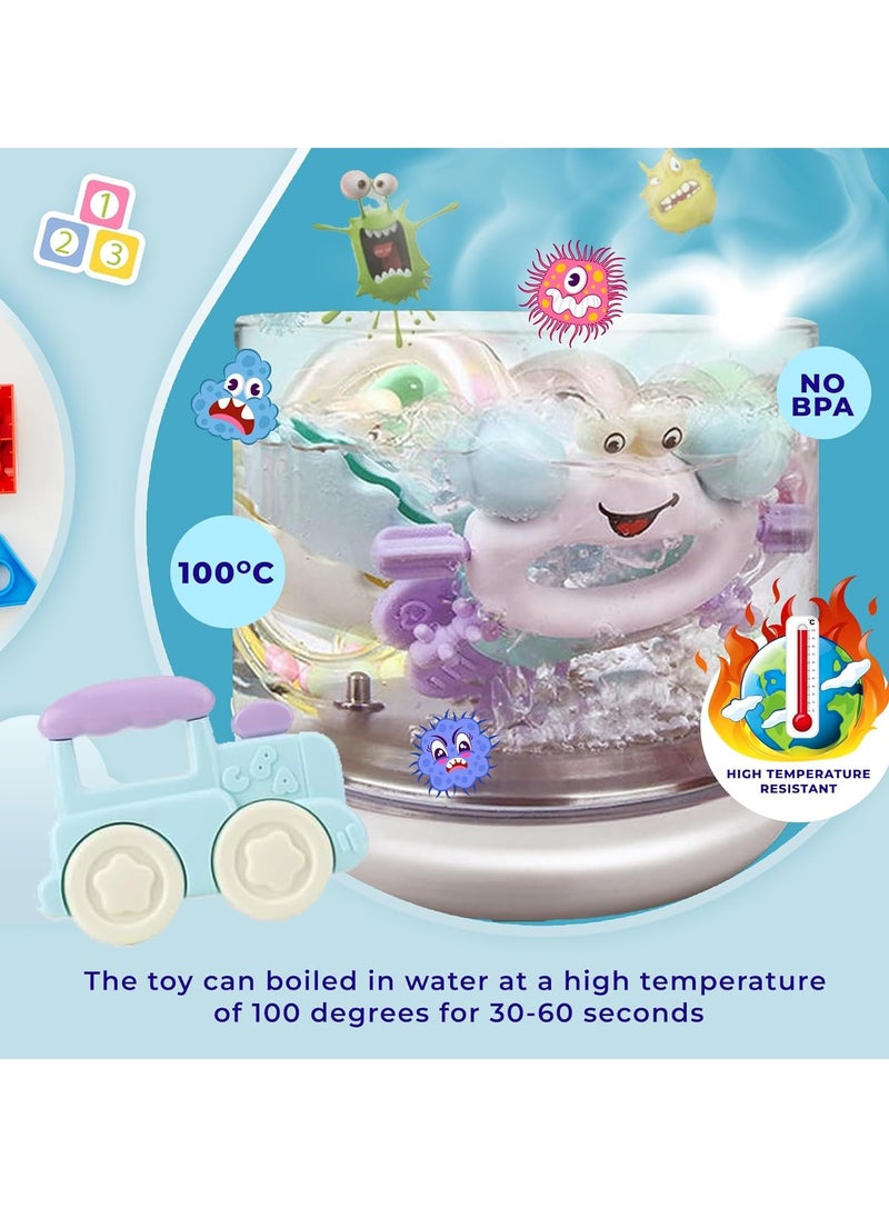 Baby Teether Toy Rattle Set 14 PCS Baby Rattle Toy Set Spin Rattles Sensory Toy Set Food Grade Silicone Material Early Educational Toy Set With Storage Box