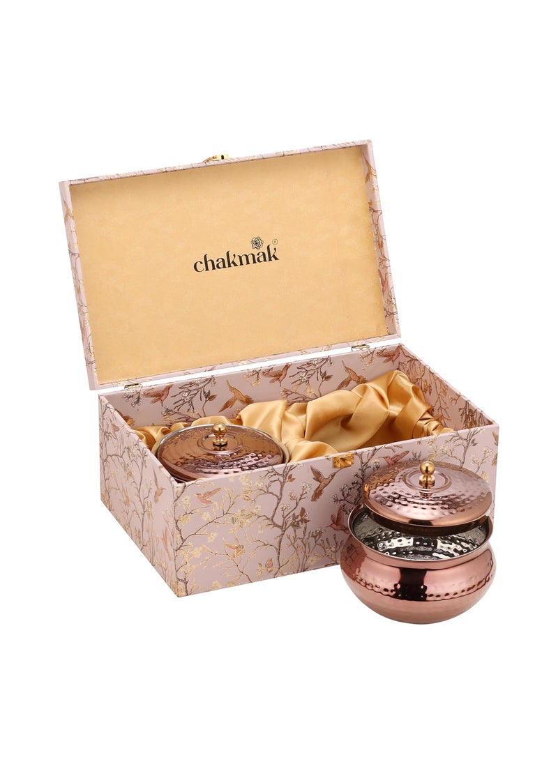 Chakmak Sophia Rose Gold PVD Coating Handi Set Handi with Gift Box Festival Wedding Birthday Parties Gifting Set Set of 2 Pcs 1200ml Each
