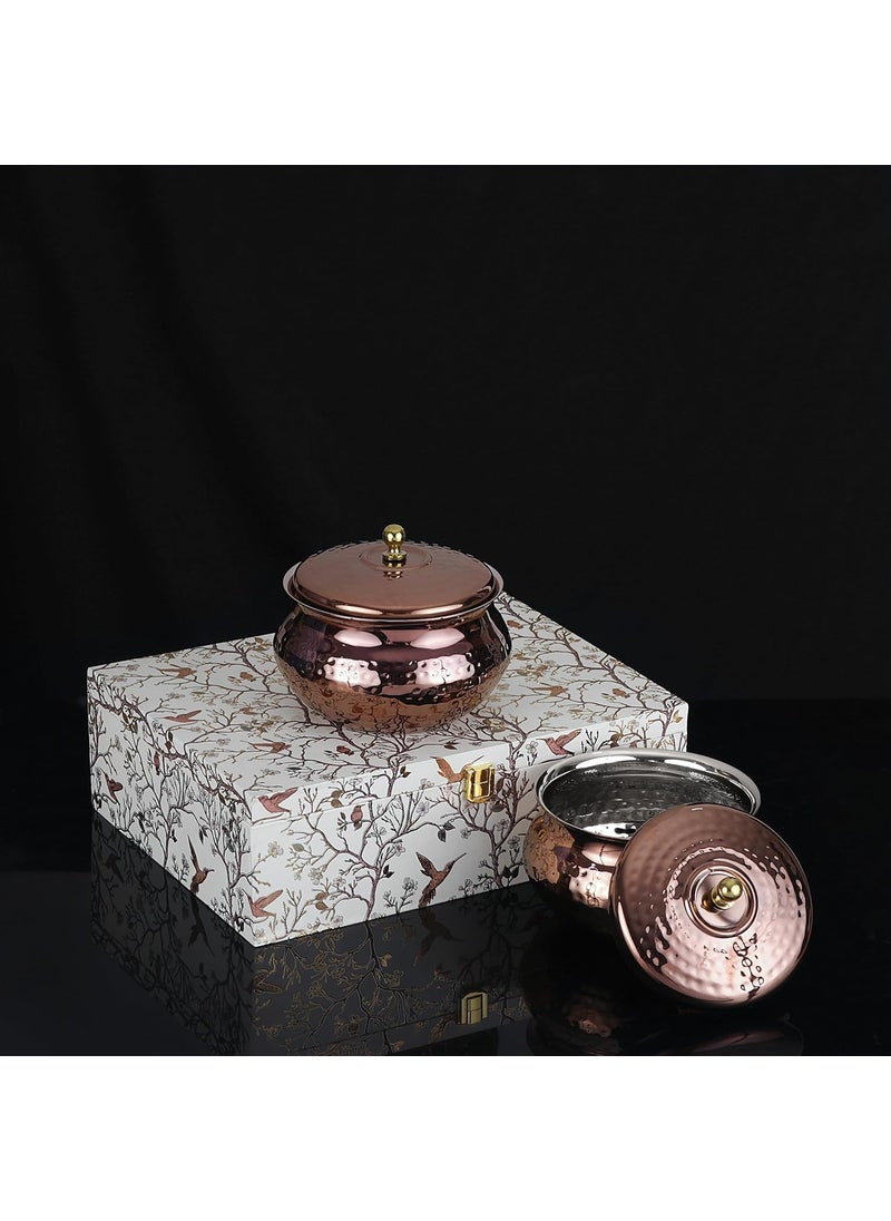 Chakmak Sophia Rose Gold PVD Coating Handi Set Handi with Gift Box Festival Wedding Birthday Parties Gifting Set Set of 2 Pcs 1200ml Each