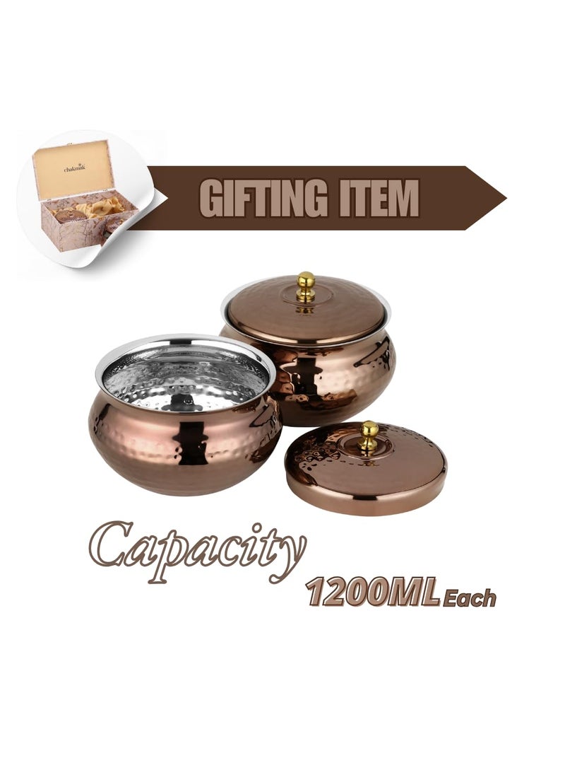 Chakmak Sophia Rose Gold PVD Coating Handi Set Handi with Gift Box Festival Wedding Birthday Parties Gifting Set Set of 2 Pcs 1200ml Each