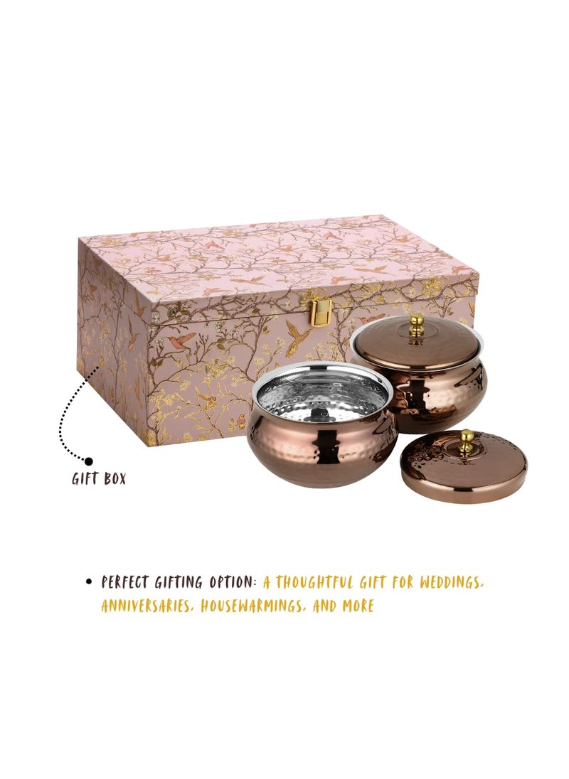 Chakmak Sophia Rose Gold PVD Coating Handi Set Handi with Gift Box Festival Wedding Birthday Parties Gifting Set Set of 2 Pcs 1200ml Each