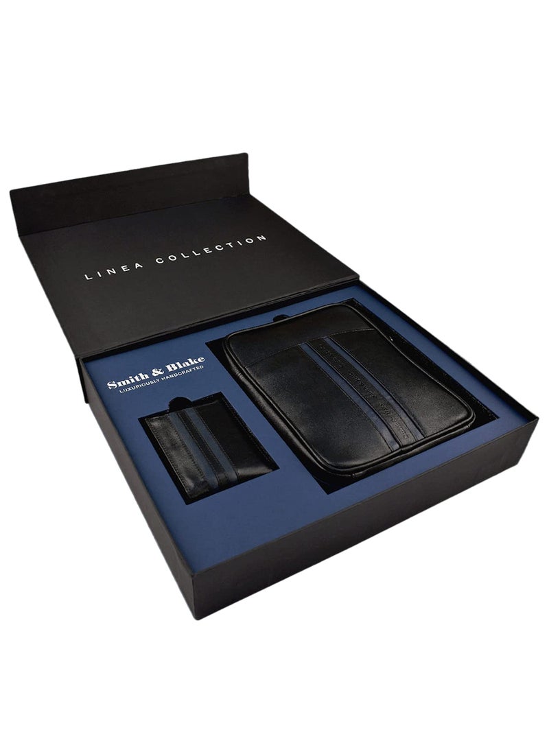 Smith Blake Gift Combo Set for Men Cross Body Bag and Wallet Black Premium Leatherette Gift for Men Linea