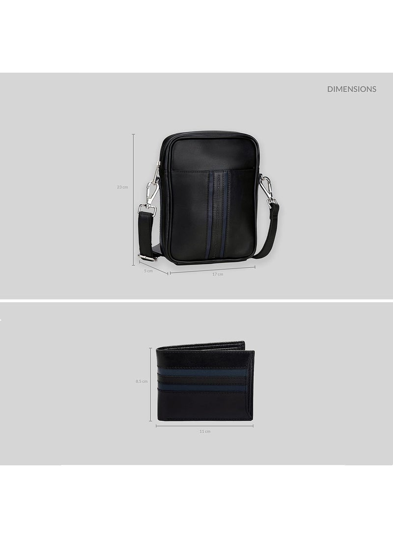 Smith Blake Gift Combo Set for Men Cross Body Bag and Wallet Black Premium Leatherette Gift for Men Linea