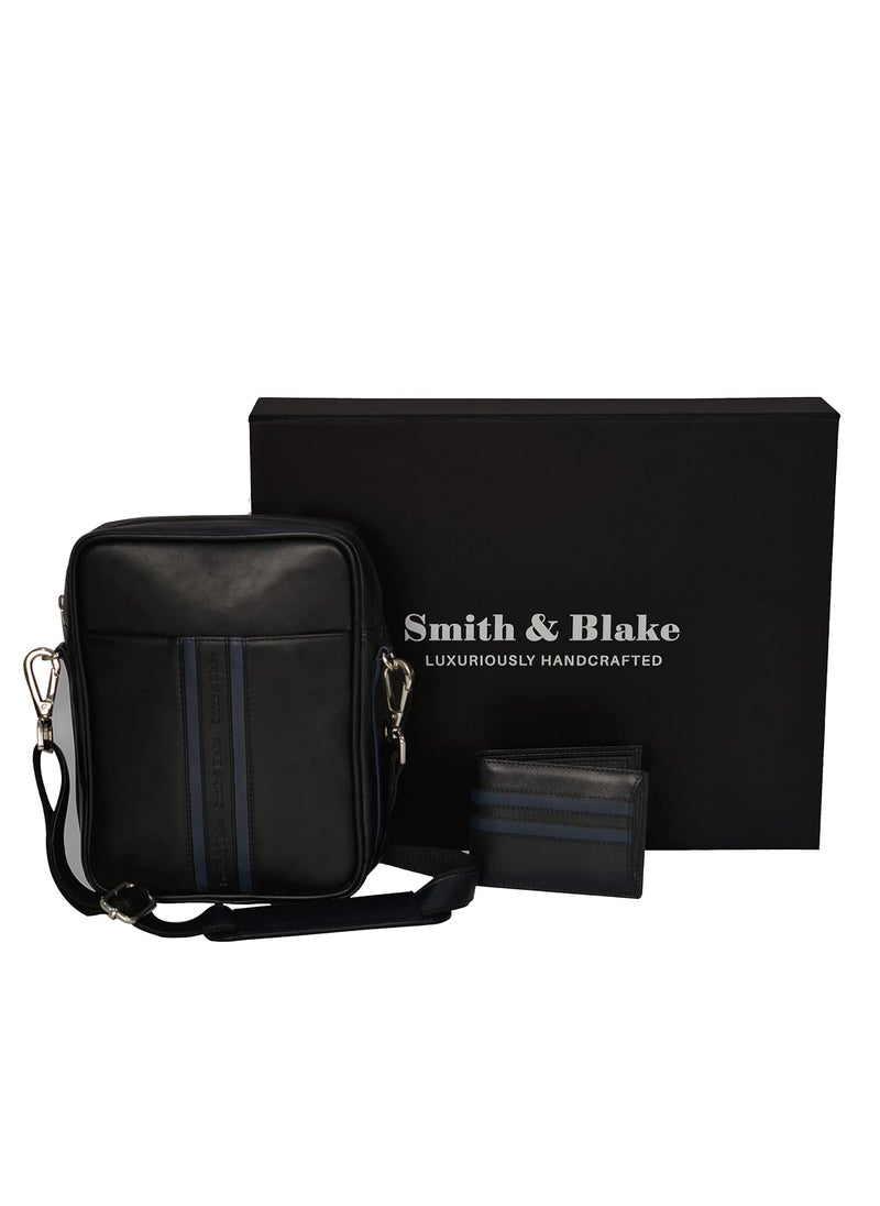 Smith Blake Gift Combo Set for Men Cross Body Bag and Wallet Black Premium Leatherette Gift for Men Linea