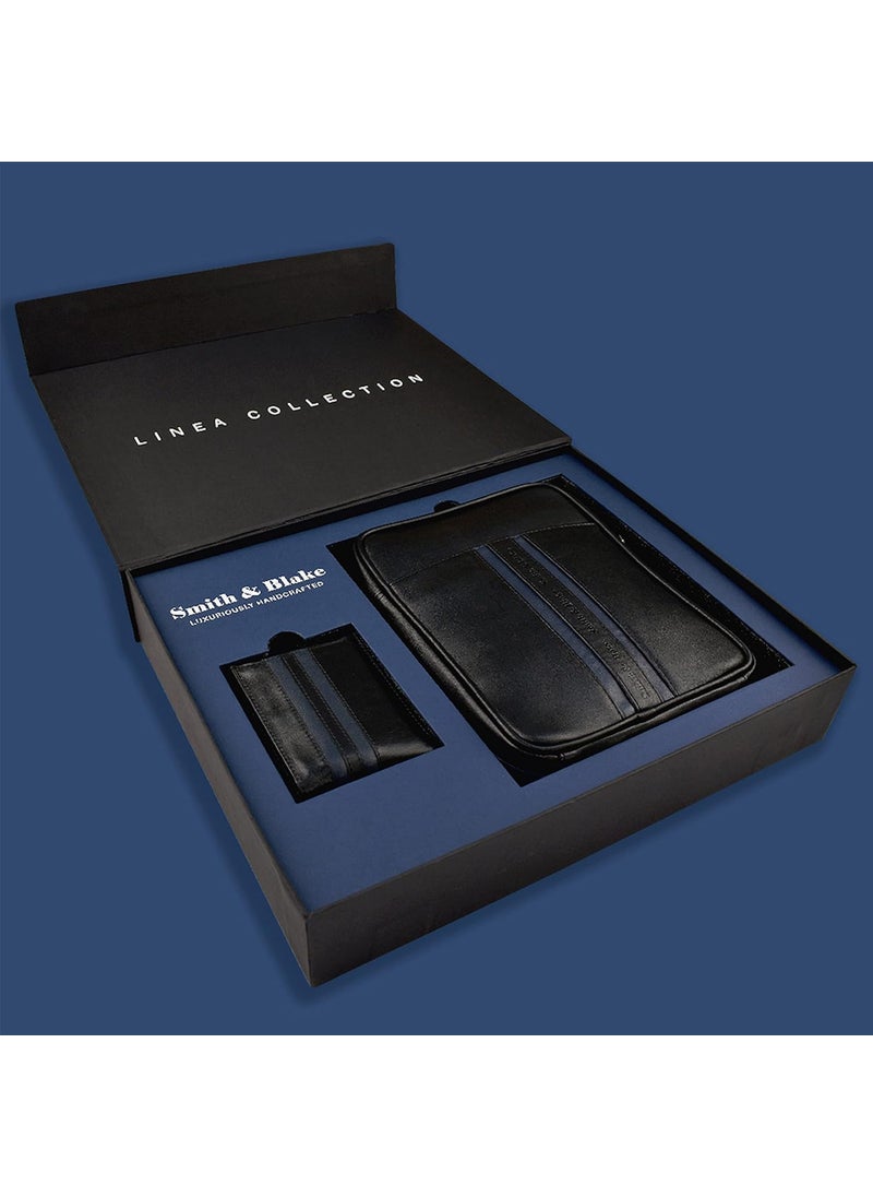 Smith Blake Gift Combo Set for Men Cross Body Bag and Wallet Black Premium Leatherette Gift for Men Linea