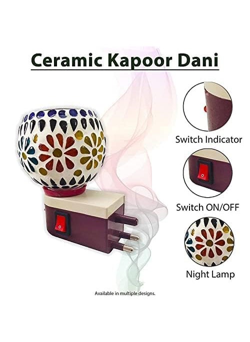 KBZONE Multipurpose Ceramic Kapoor Dani Fragnance Night lamp Electric Incense Burner Aroma Oil Burner with Night Lamp Aroma Kapoor Dani Electric Kapur Burner Electric Dhoop Dani Home Office