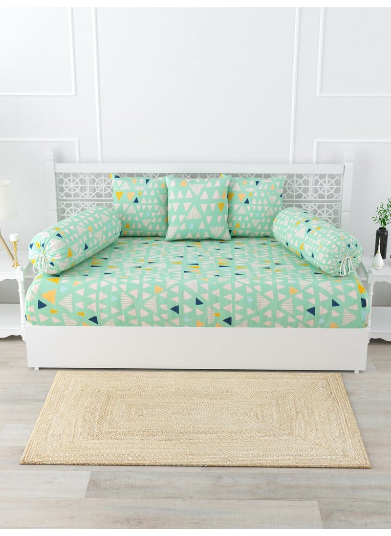 Salona Bichona Sea Green Off White 6 Pieces Printed 152 TC Diwan Set