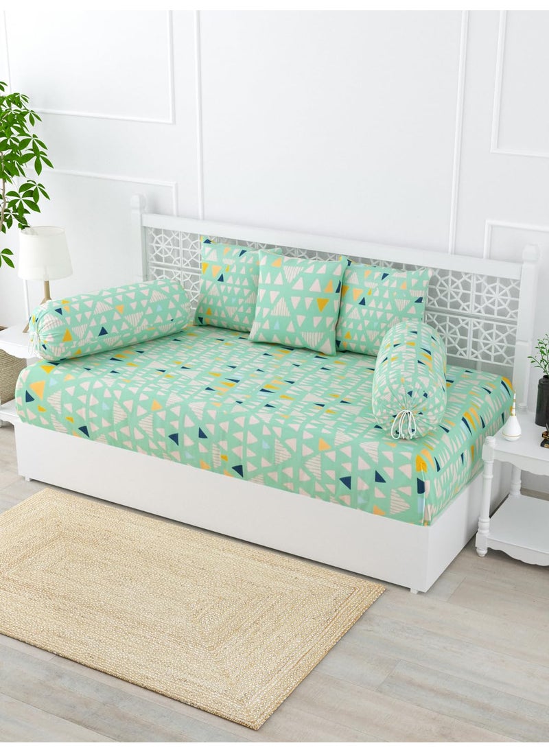 Salona Bichona Sea Green Off White 6 Pieces Printed 152 TC Diwan Set