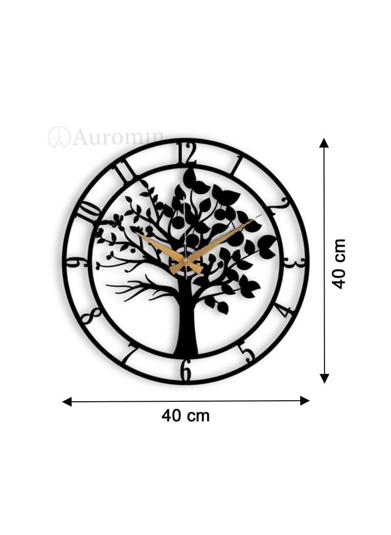 Auromin Tree Design Antique Metal Wall Clock for Home Unique Designer Fancy Big Size Stylish Wall Watch for Living Room Bedroom Office Kitchen Kids Room Wall Decor Hall