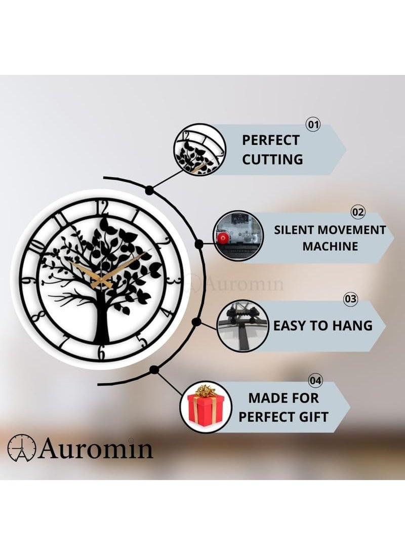Auromin Tree Design Antique Metal Wall Clock for Home Unique Designer Fancy Big Size Stylish Wall Watch for Living Room Bedroom Office Kitchen Kids Room Wall Decor Hall