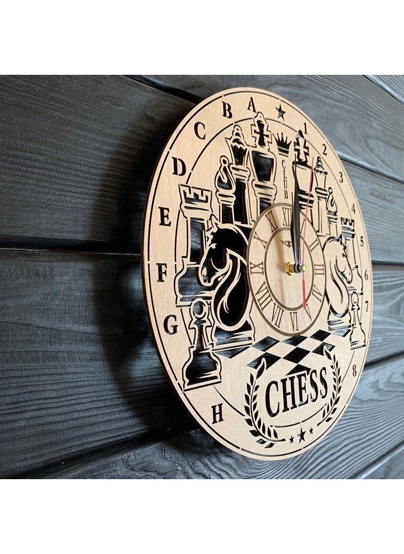 NABSTER Chess Wall Clock Wood Home Kitchen Decor Living Room Gift Game Sport Lovers Art Unique Kitchen Office Wedding Christmas Birthday Chess Clock 12 Inch 30 cm