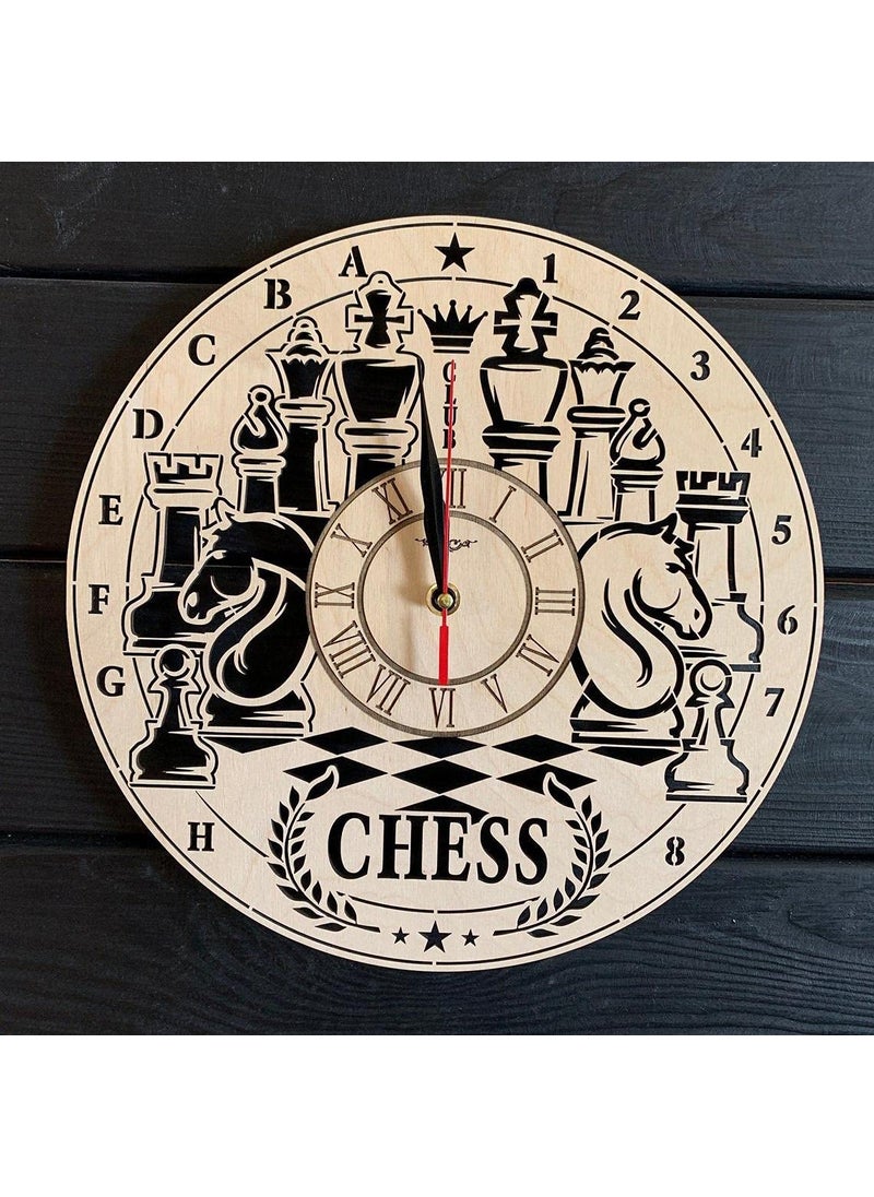 NABSTER Chess Wall Clock Wood Home Kitchen Decor Living Room Gift Game Sport Lovers Art Unique Kitchen Office Wedding Christmas Birthday Chess Clock 12 Inch 30 cm