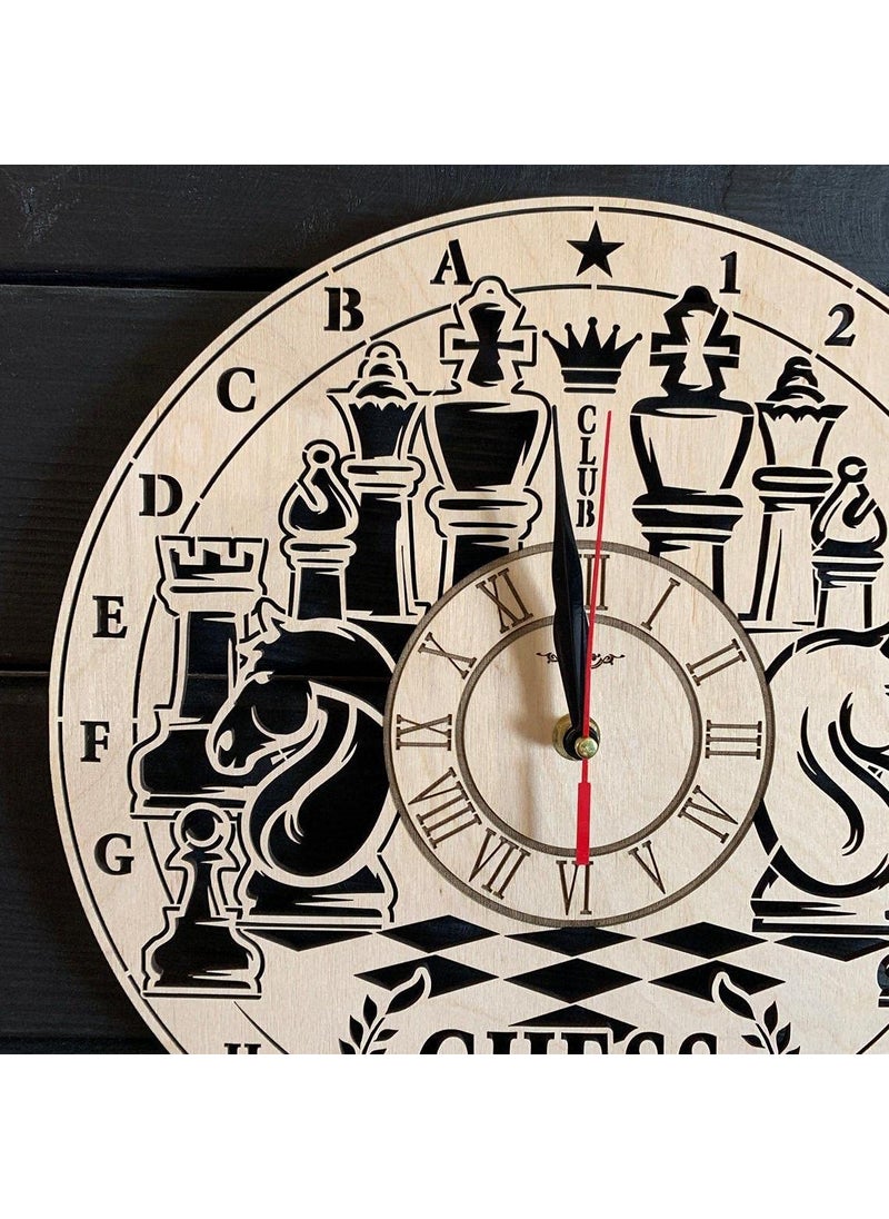 NABSTER Chess Wall Clock Wood Home Kitchen Decor Living Room Gift Game Sport Lovers Art Unique Kitchen Office Wedding Christmas Birthday Chess Clock 12 Inch 30 cm
