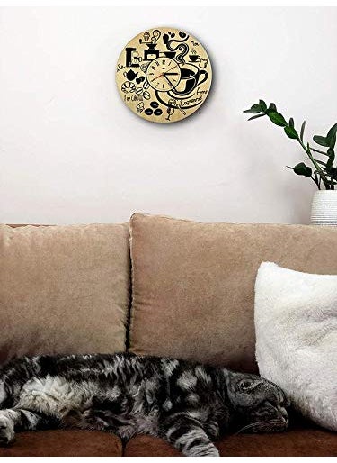 NABSTER Coffee Shop Wall Clock Made of Eco Friendly Wood Unique Gift Idea and Home Decor for HomeWall Art for Living Room Kitchen Bedroom Kids 12 Inch