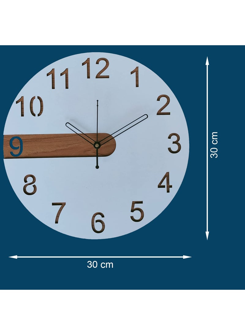 Auromin MDF Wooden Stylish Fancy Big Size Antique Design Wall Clock for Living Room Bedroom Office Hall and Home Decor30 cm White
