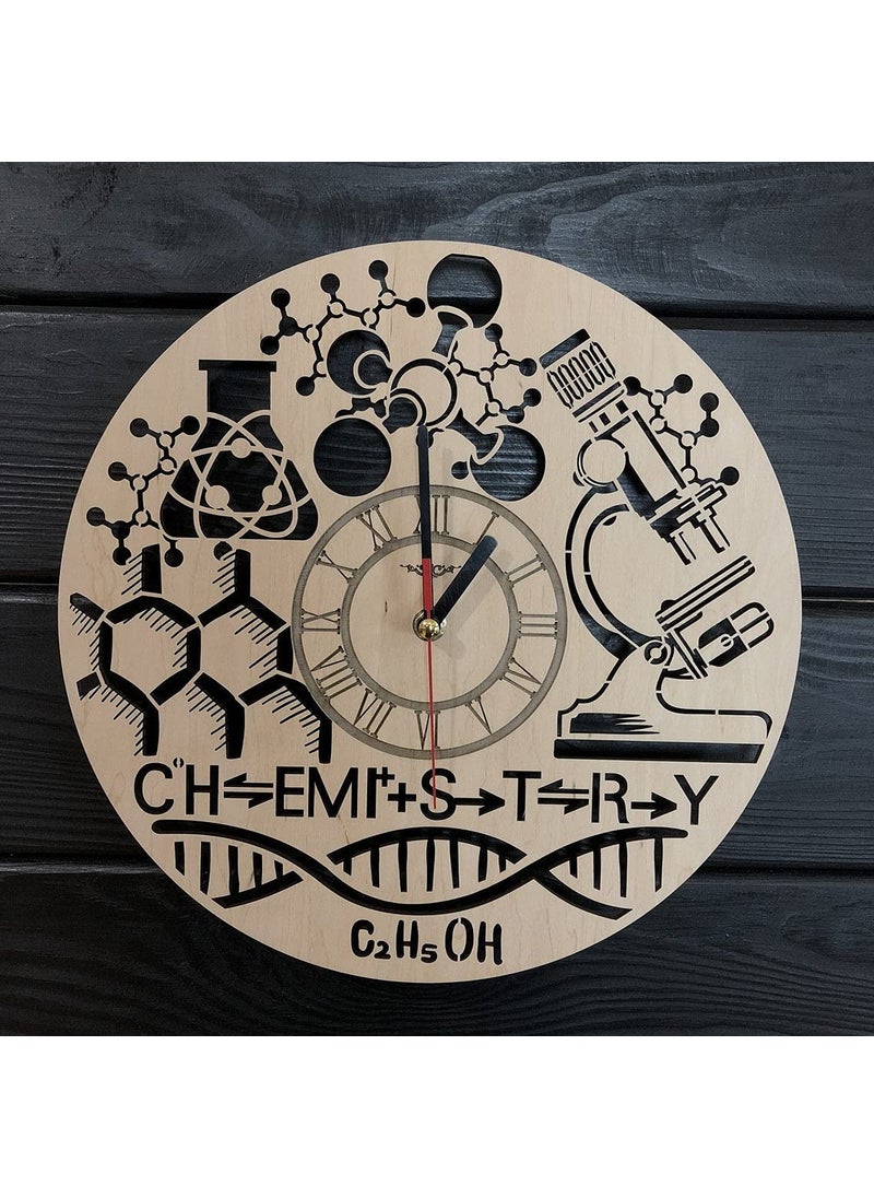 NABSTER 12 Inch Wooden Wall Clock Featuring a ChemistryThemed Design Perfect for Science Teachers Students and Friends Ideal for Birthdays Teachers Day or Any Occasion 12 Inch