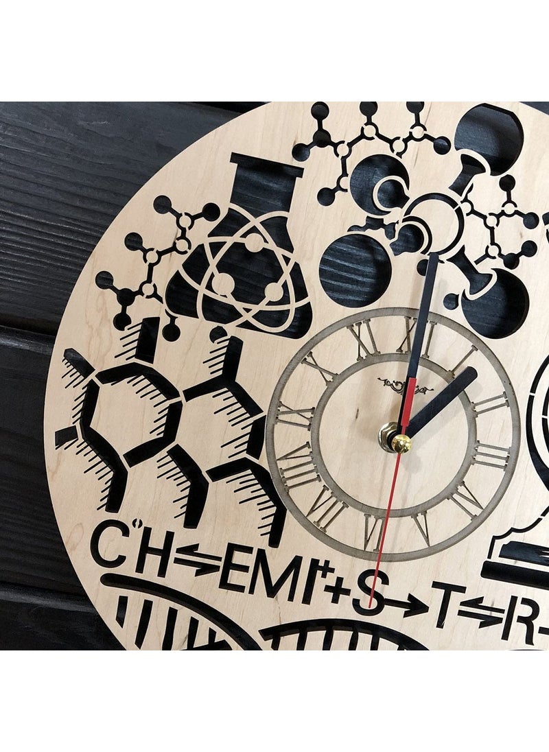 NABSTER 12 Inch Wooden Wall Clock Featuring a ChemistryThemed Design Perfect for Science Teachers Students and Friends Ideal for Birthdays Teachers Day or Any Occasion 12 Inch