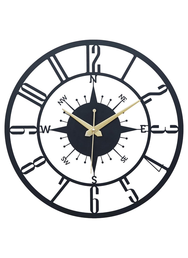 Ingo creation Analog Metal Wall Clock For Home Stylish Latest Antique Modern Big Size Designer Wall Watch For Living Room Bedroom Hall Office Black 40 Cm
