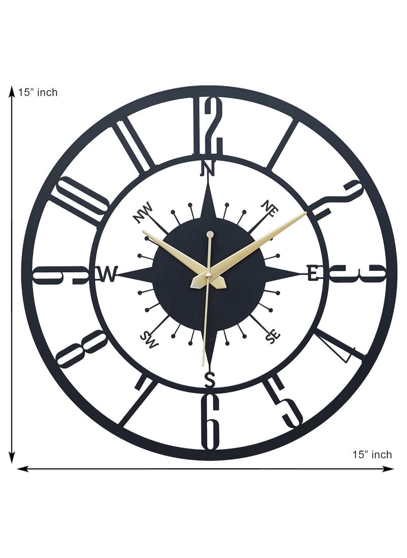 Ingo creation Analog Metal Wall Clock For Home Stylish Latest Antique Modern Big Size Designer Wall Watch For Living Room Bedroom Hall Office Black 40 Cm