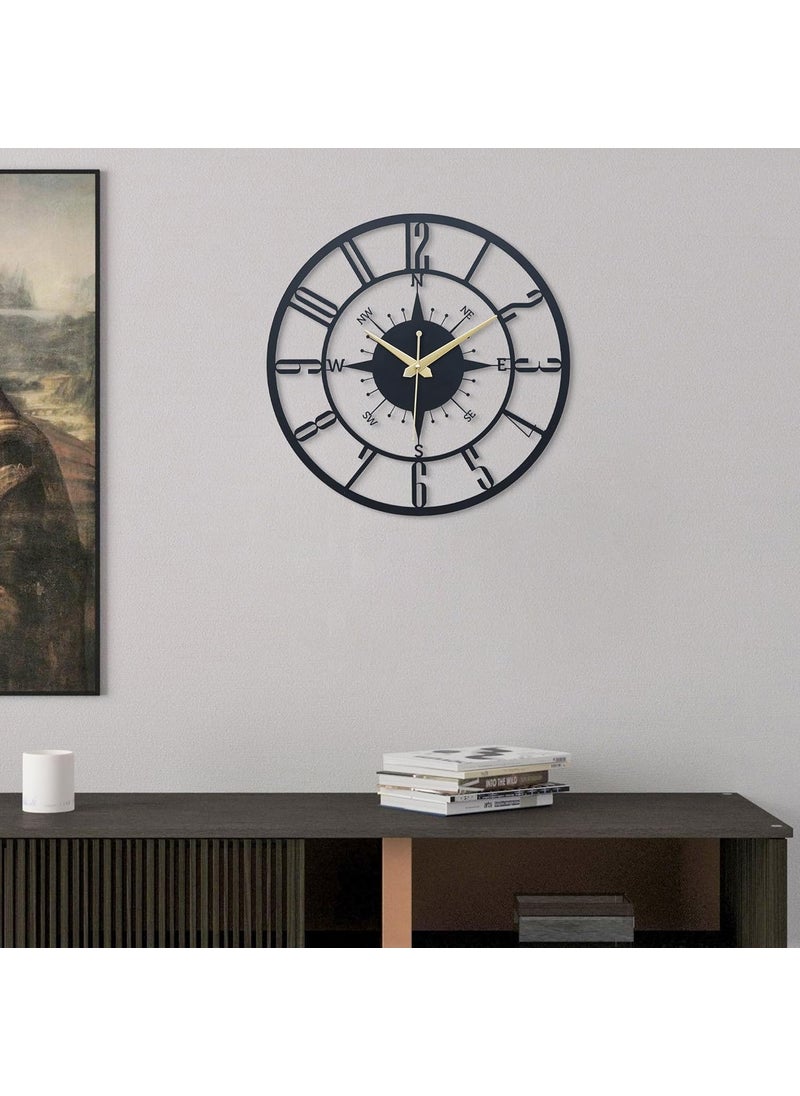 Ingo creation Analog Metal Wall Clock For Home Stylish Latest Antique Modern Big Size Designer Wall Watch For Living Room Bedroom Hall Office Black 40 Cm