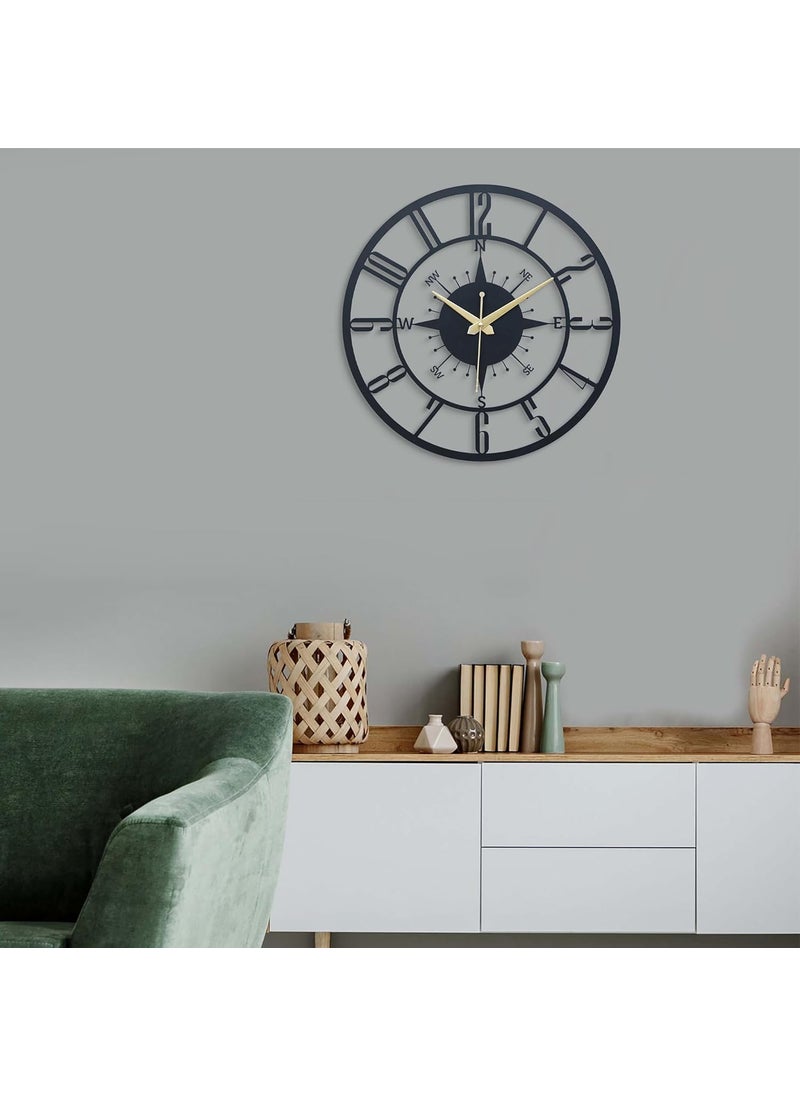 Ingo creation Analog Metal Wall Clock For Home Stylish Latest Antique Modern Big Size Designer Wall Watch For Living Room Bedroom Hall Office Black 40 Cm