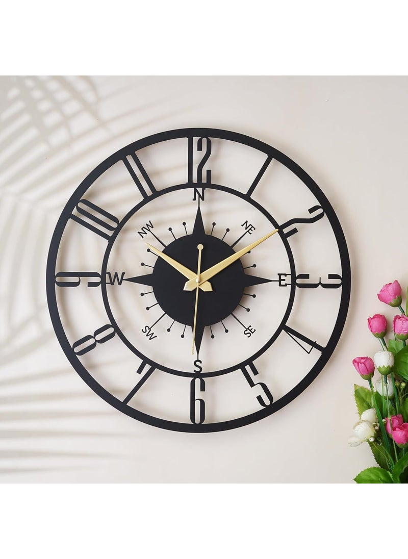 Ingo creation Analog Metal Wall Clock For Home Stylish Latest Antique Modern Big Size Designer Wall Watch For Living Room Bedroom Hall Office Black 40 Cm