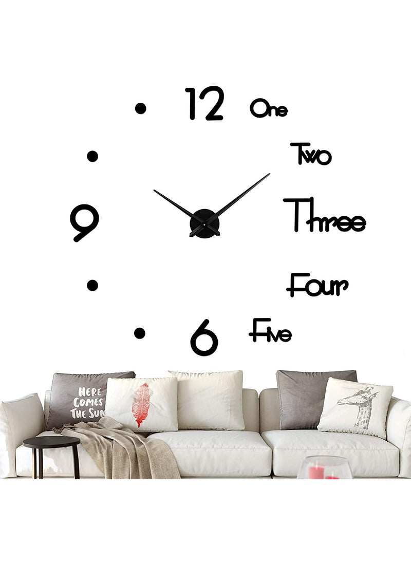 INLERA 3D DIY Frameless Designer Self Adhesive Analog Wall Clock with Mirror Surface Effect 70 cm X 70 cm Black
