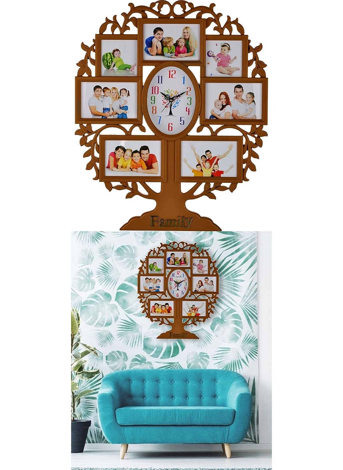Harbour Analog Latest Stylish New Models Wall Clock with Photo Frames for Home Living Room Hall Bedroom Size Height 58 CM X Width 48CM Home Decor Big Size Wall Clock Mz STRT7