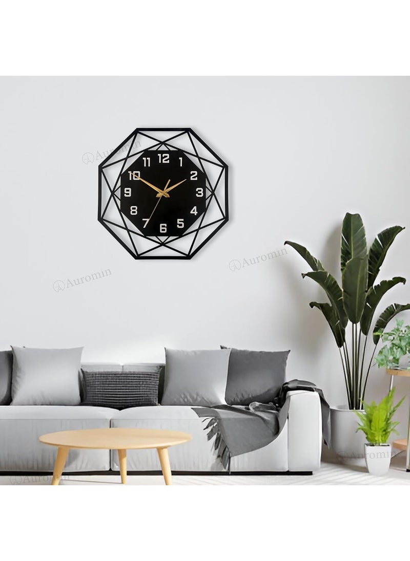 Auromin Metal Hexagon Silent Wall Clock for Living Room NonTicking Antique Large Wall Clock for Bedroom Office Hall Drawing Room Modern Decorative Hanging Wall Watch for Home Decor Item