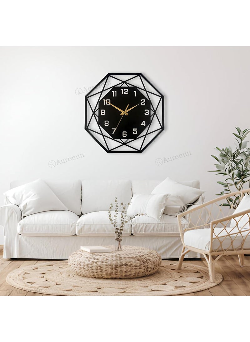 Auromin Metal Hexagon Silent Wall Clock for Living Room NonTicking Antique Large Wall Clock for Bedroom Office Hall Drawing Room Modern Decorative Hanging Wall Watch for Home Decor Item